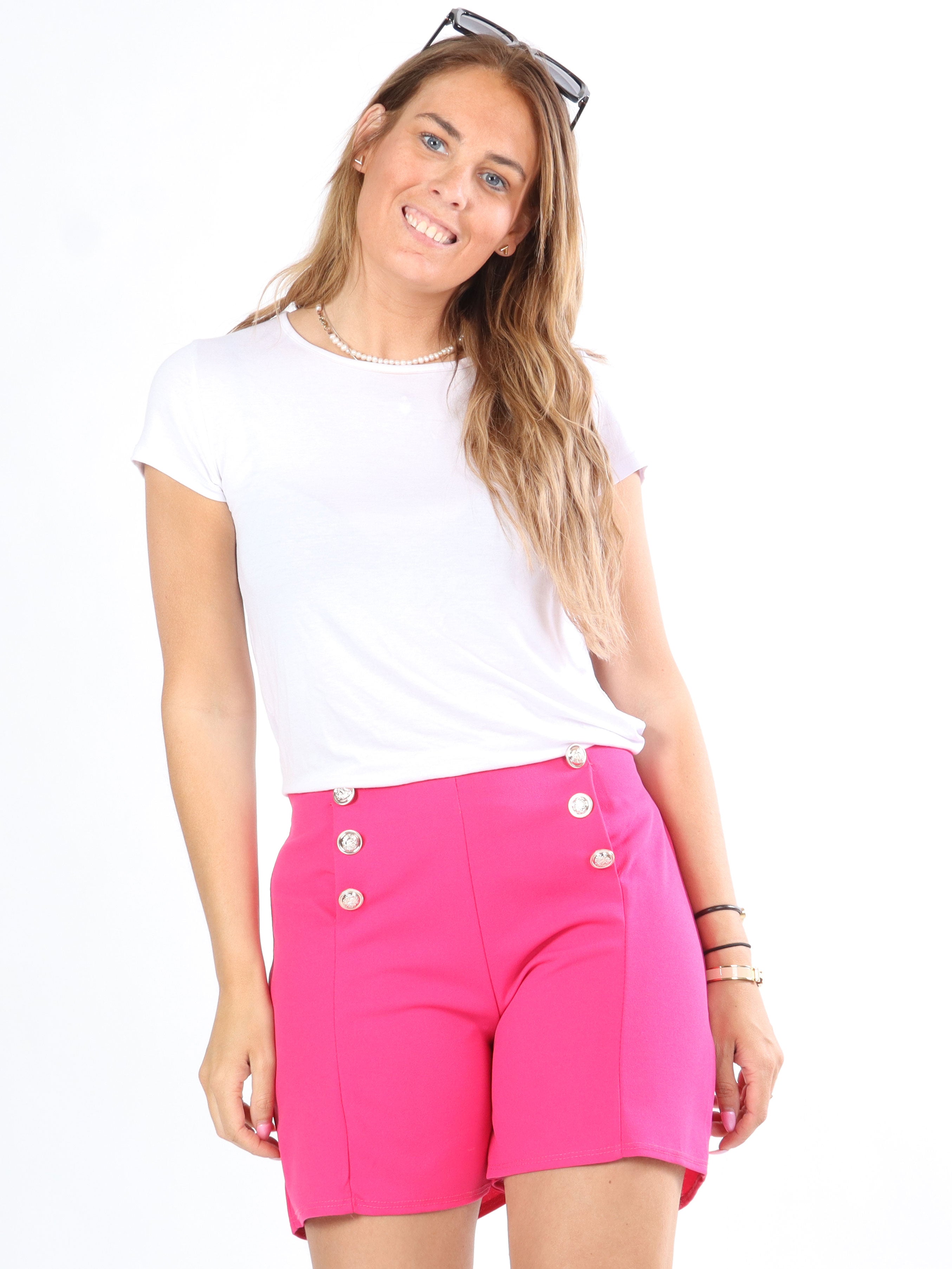 Nasrin - Armygrønne elastiske shorts med knapper